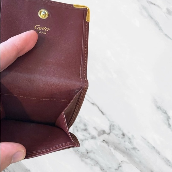 Cartier Burgundy Wine Leather Bifold Coin Purse Mini Wallet - Picture 5 of 6